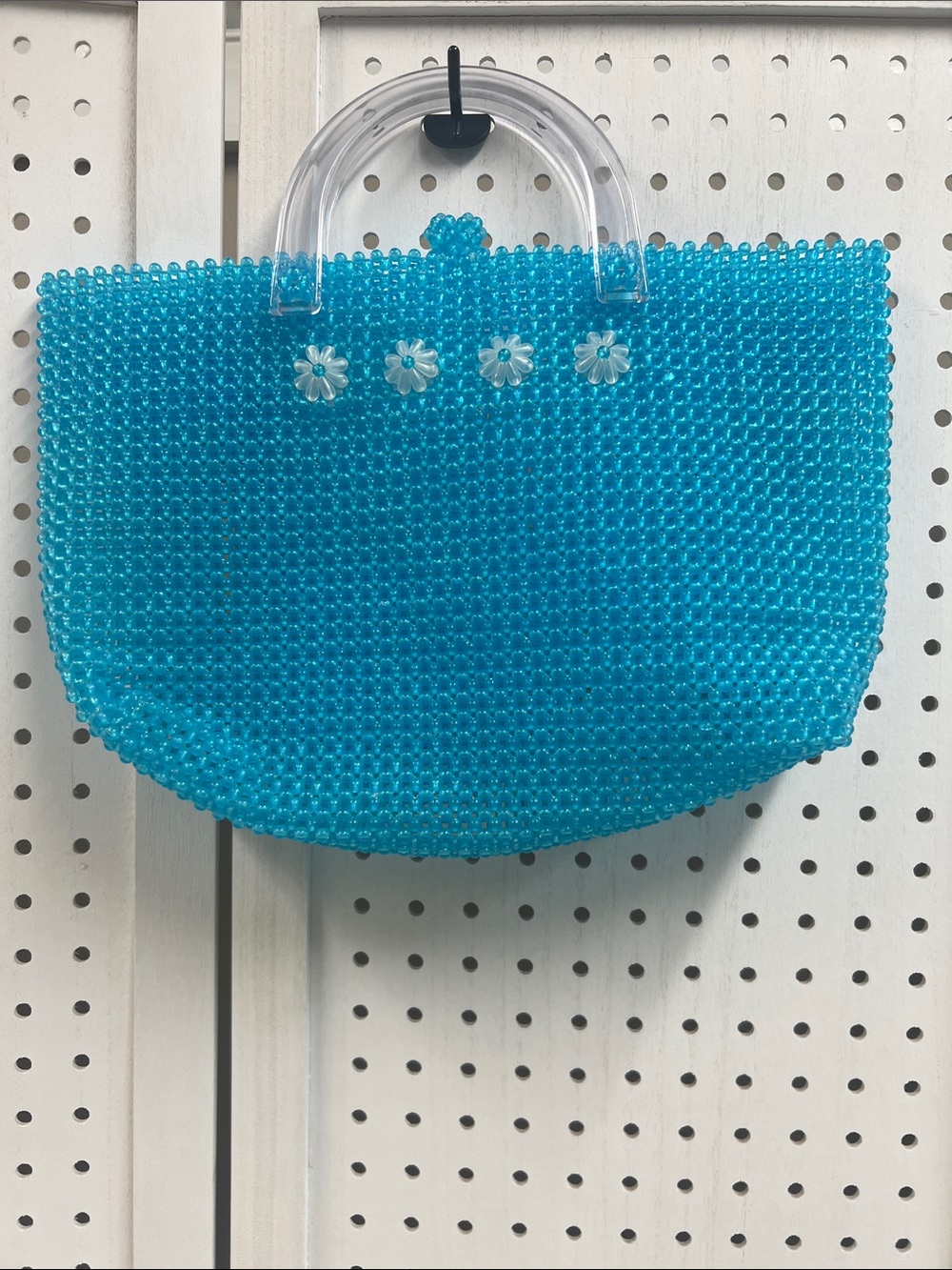 Blue Beaded Tote Bag with Clear Handles
